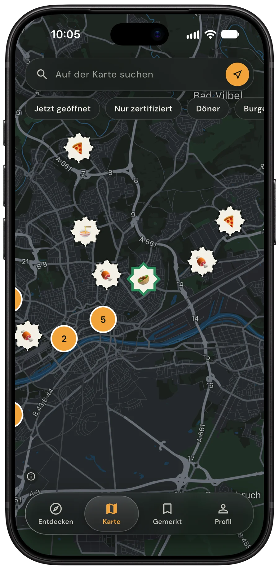 Karte mit Halal-Spots in Frankfurt
