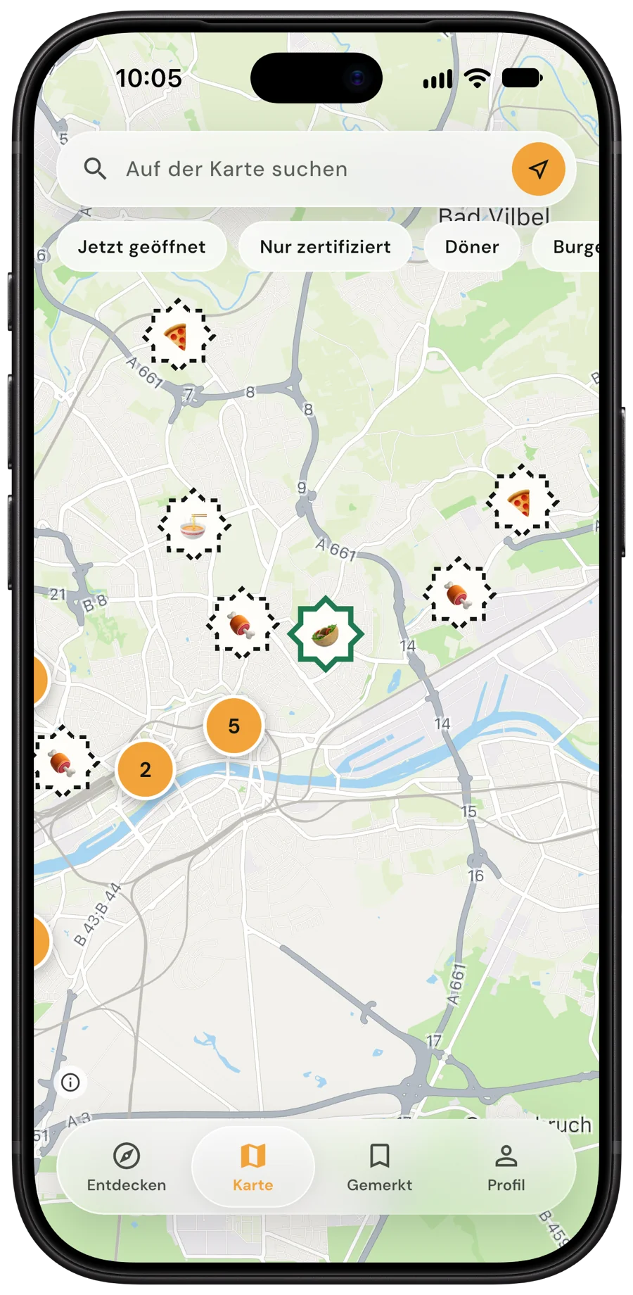 Karte mit Halal-Spots in Frankfurt
